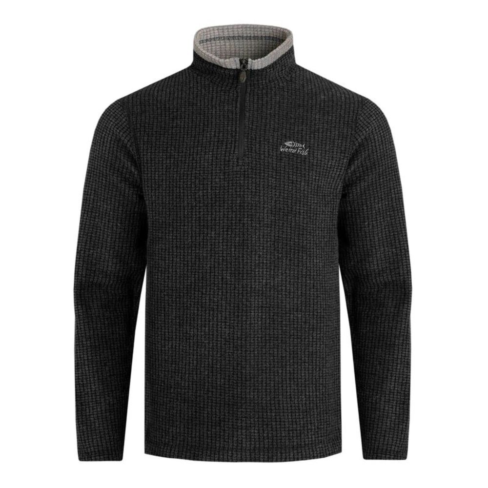 Weird Fish Mens Newark Grid Eco Friendly Quarter Zip Fleece Top / Washed Black